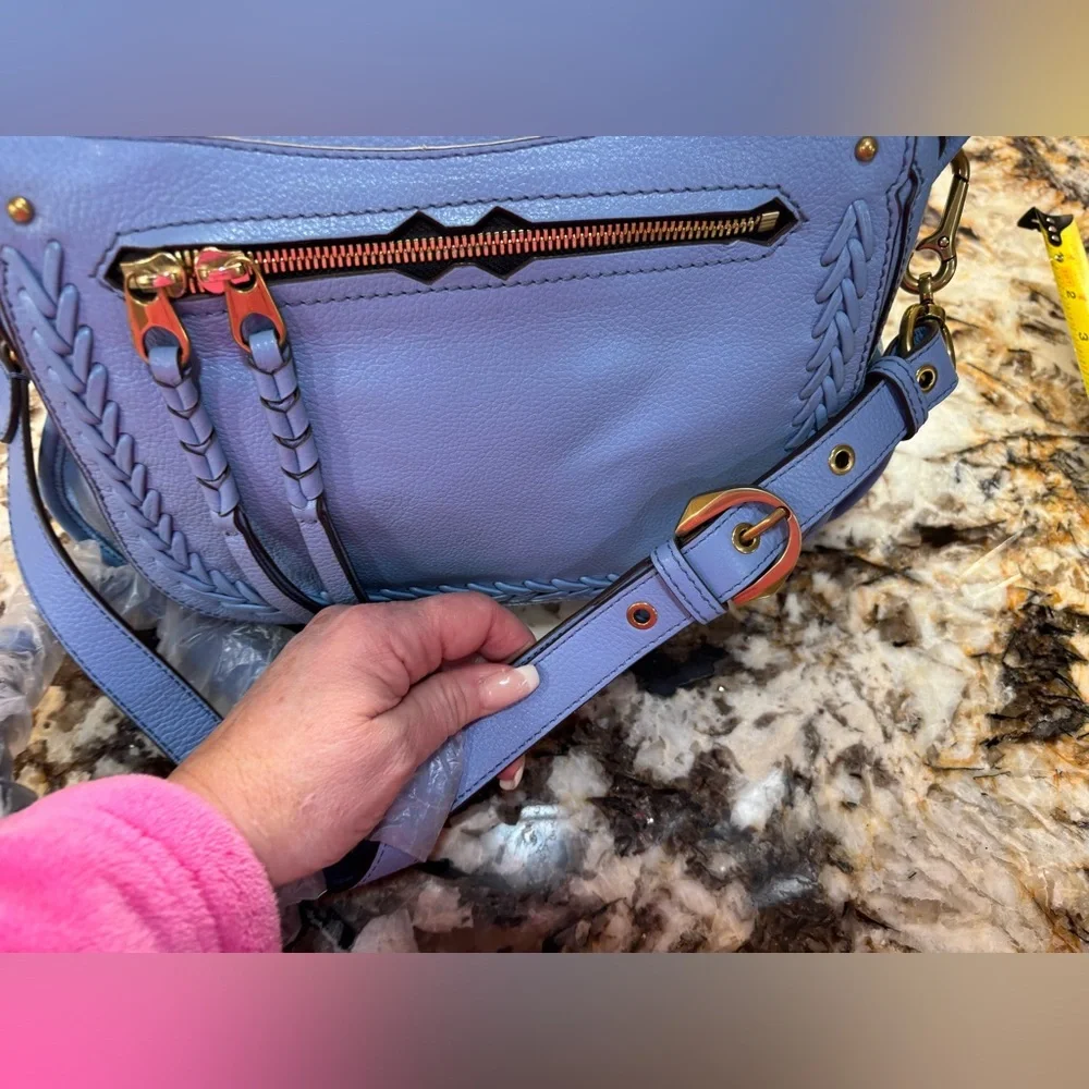 orYANY Sky Blue Leather Satchel with Gold Accents NEW!